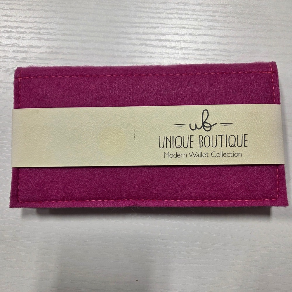 Unique Boutique Modern Wallet Collection Pink Felt Slim Magnetic Snap Wallet NEW